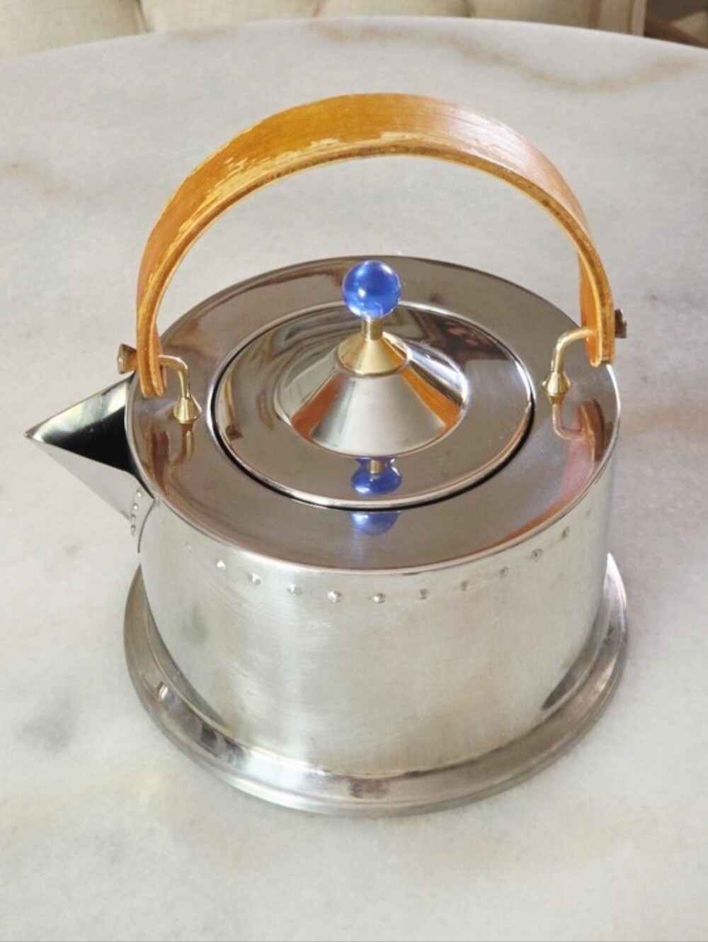 Vintage Bodum Ottoni Tea Kettle 1.5L, Stainless Steel, Wooden Handle, Blue Eye